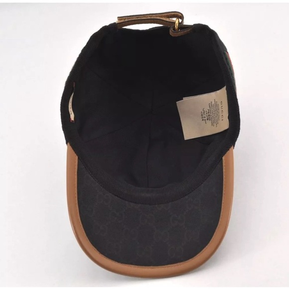 GUCCI Web Sherry Line Baseball Cap GG Canvas Leather Size L black/beige - Picture 9 of 16